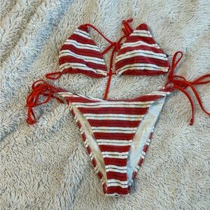 Triangl Swimwear Red and White Terry Cloth Bikini